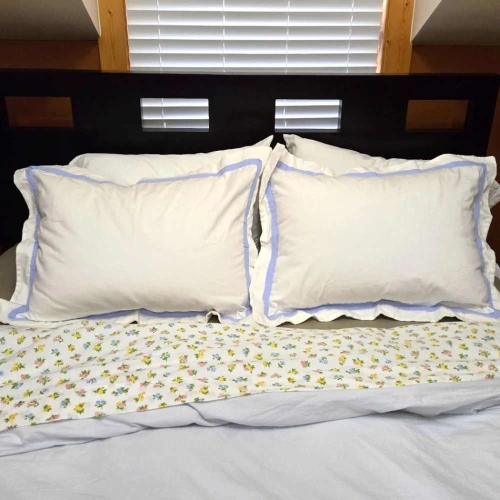 RALPH LAUREN 100% COTTON WHITE & BLUE PILLOW SHAMS SET 2 BEDDING LINENS COASTAL